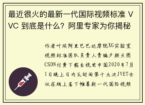 最近很火的最新一代国际视频标准 VVC 到底是什么？阿里专家为你揭秘